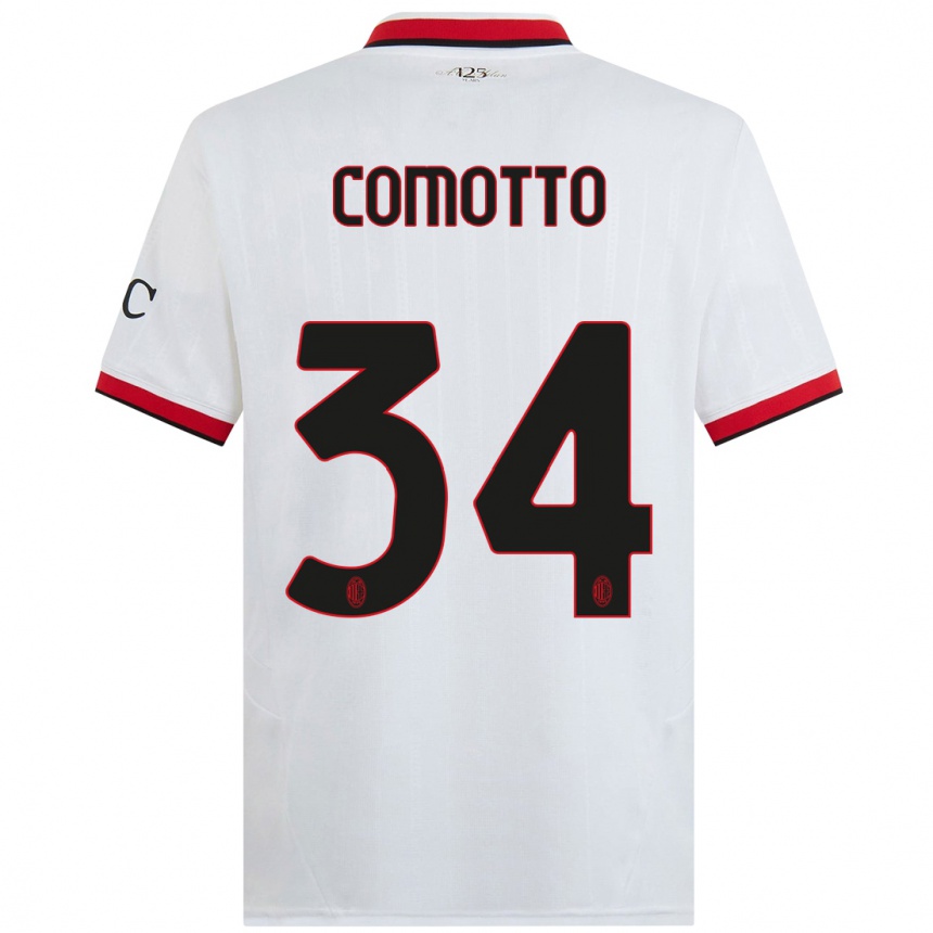 Kids Football Christian Comotto #34 White Black Red Away Jersey 2024/25 T-Shirt