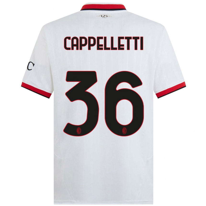 Kids Football Mattia Cappelletti #36 White Black Red Away Jersey 2024/25 T-Shirt