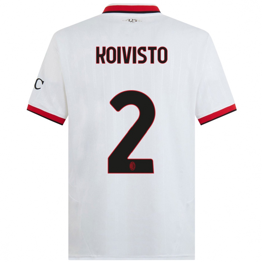 Kids Football Emma Koivisto #2 White Black Red Away Jersey 2024/25 T-Shirt