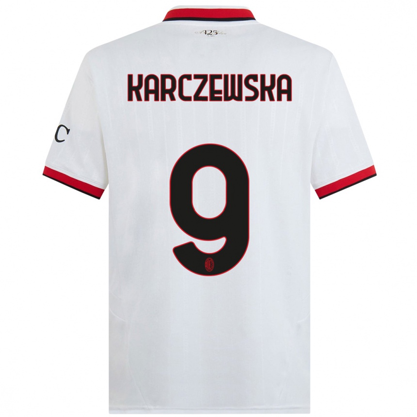 Kids Football Nikola Karczewska #9 White Black Red Away Jersey 2024/25 T-Shirt