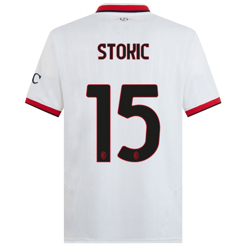 Kids Football Sara Stokić #15 White Black Red Away Jersey 2024/25 T-Shirt