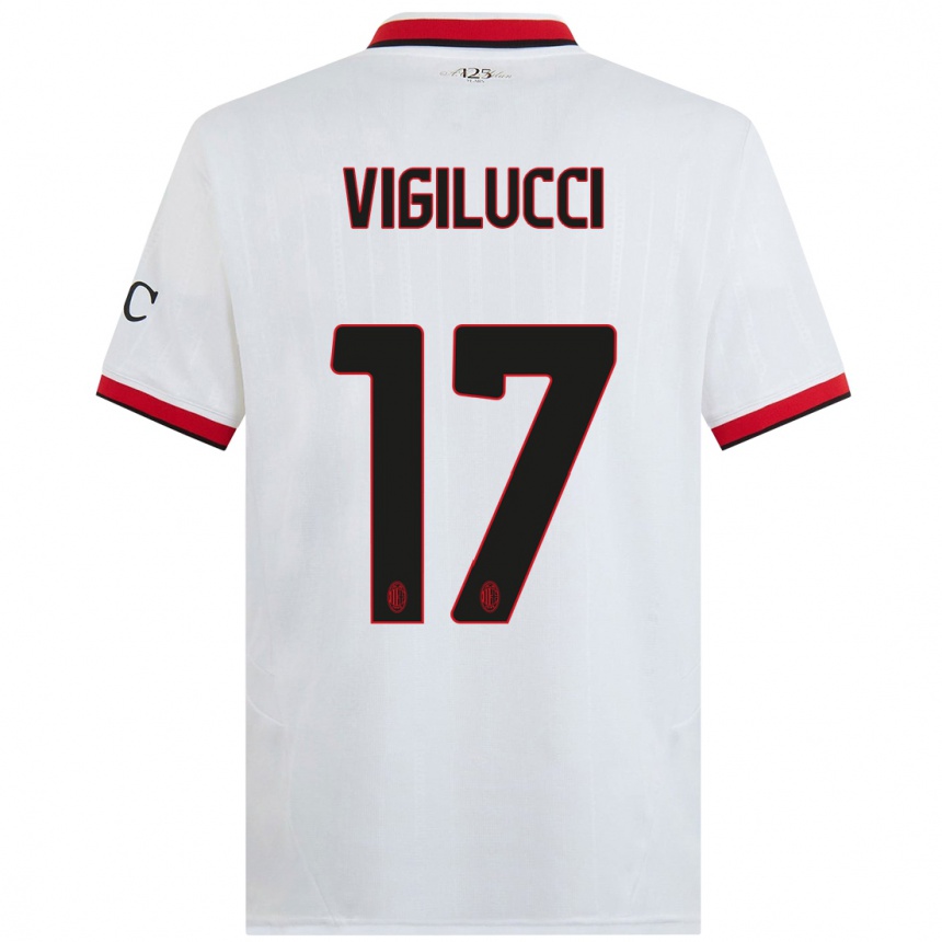 Kids Football Valery Vigilucci #17 White Black Red Away Jersey 2024/25 T-Shirt