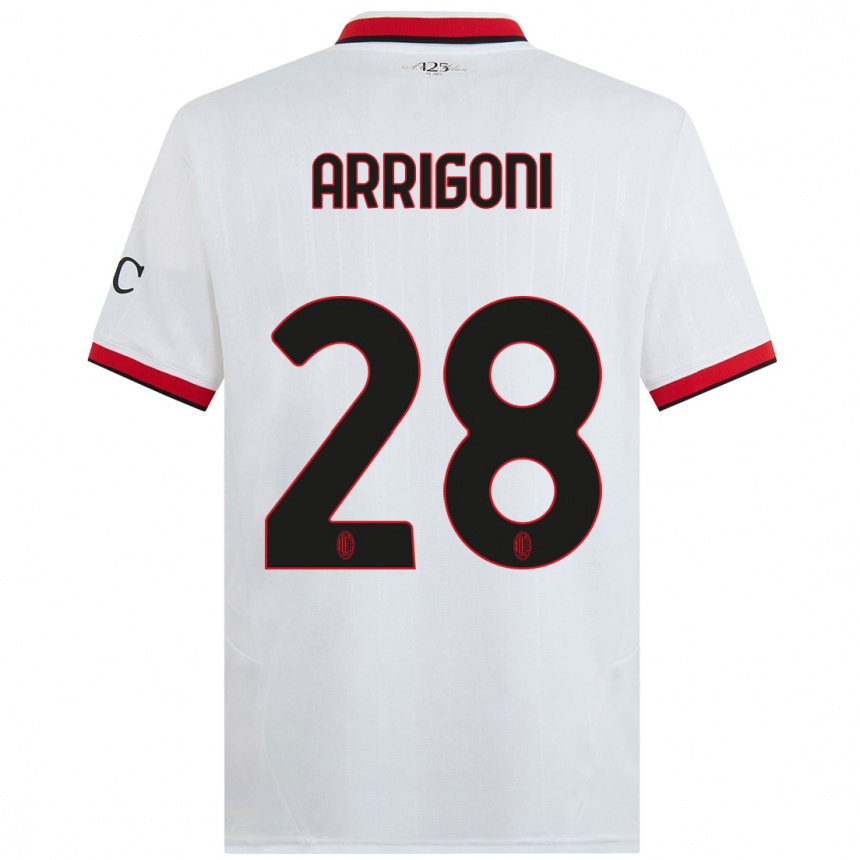 Kids Football Giorgia Arrigoni #28 White Black Red Away Jersey 2024/25 T-Shirt