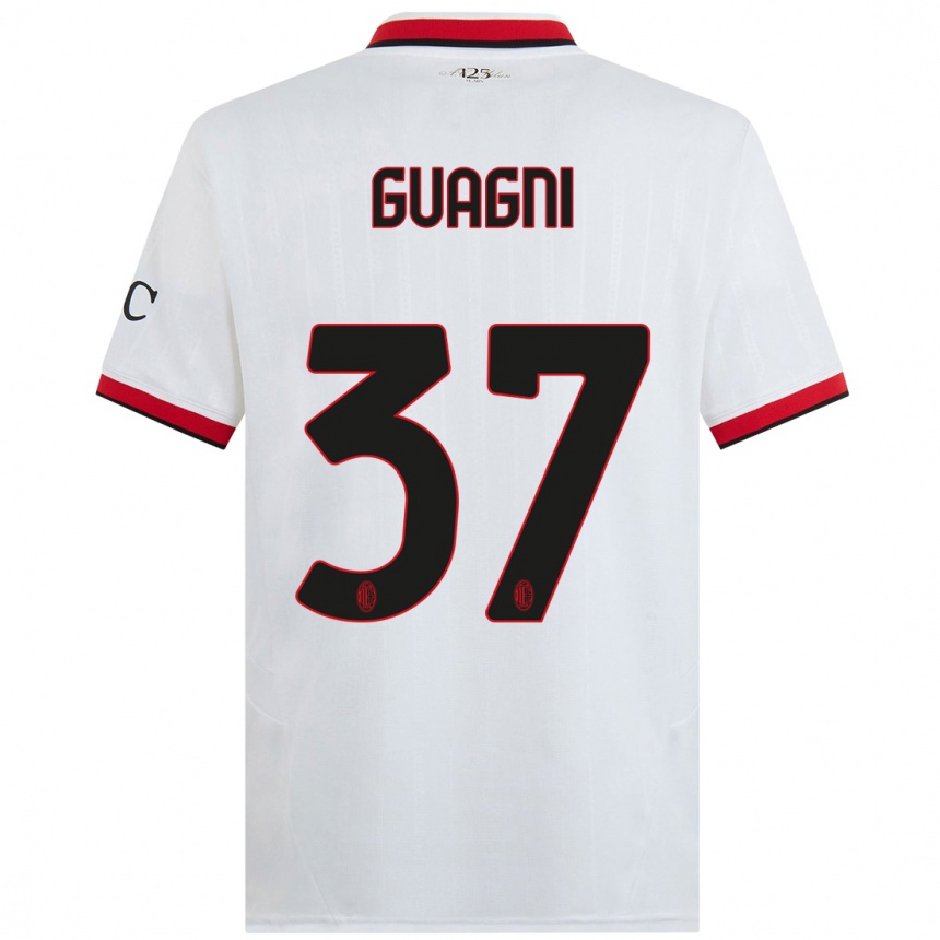 Kids Football Alia Guagni #37 White Black Red Away Jersey 2024/25 T-Shirt