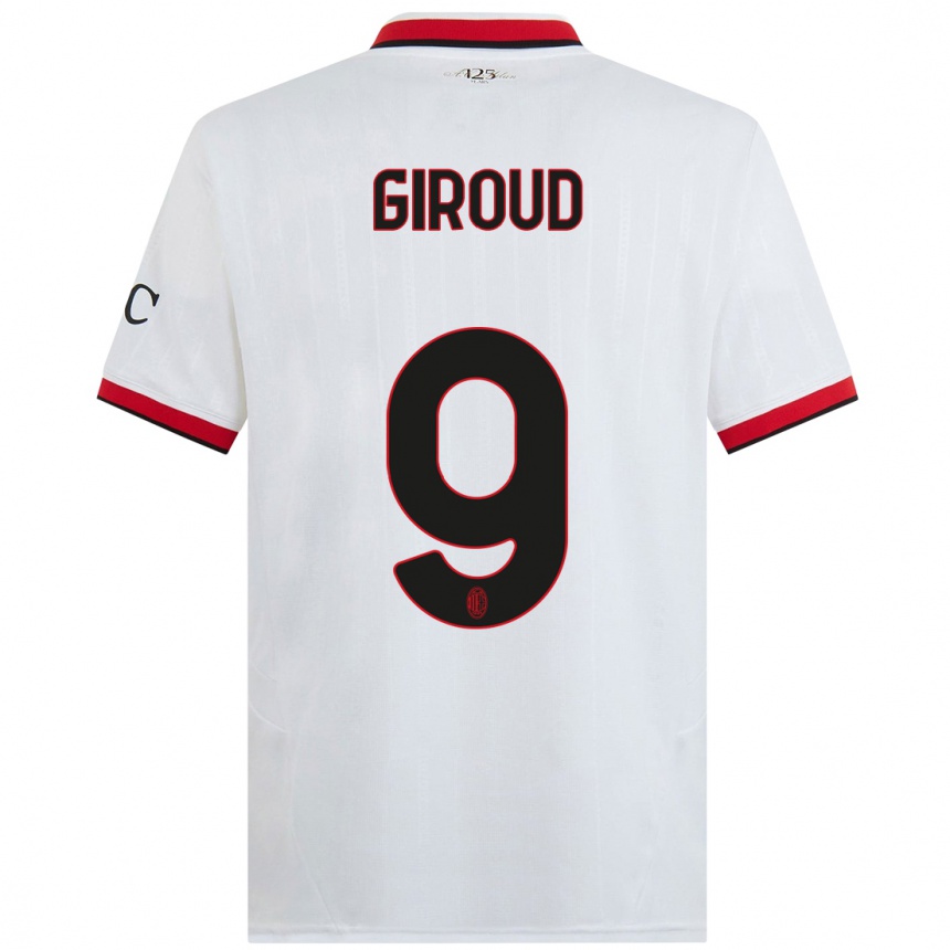 Kids Football Olivier Giroud #9 White Black Red Away Jersey 2024/25 T-Shirt