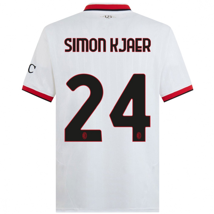 Kids Football Simon Kjaer #24 White Black Red Away Jersey 2024/25 T-Shirt