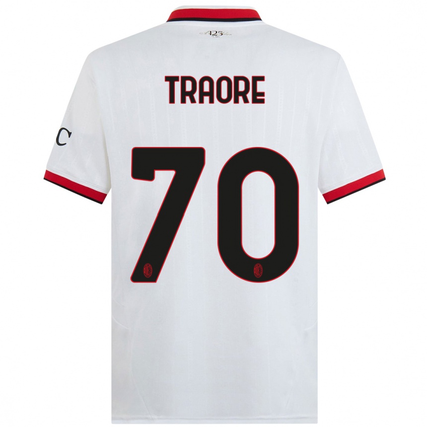 Kids Football Chaka Traore #70 White Black Red Away Jersey 2024/25 T-Shirt