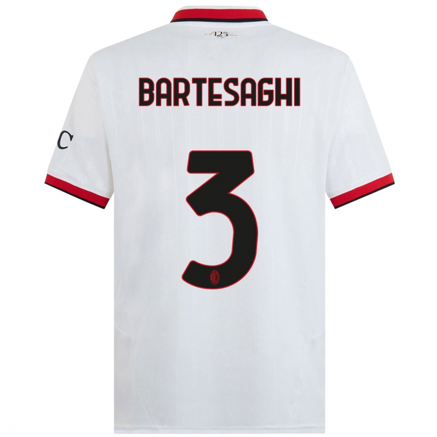 Kids Football Davide Bartesaghi #3 White Black Red Away Jersey 2024/25 T-Shirt