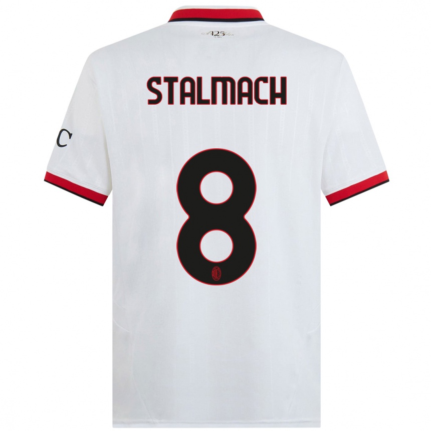 Kids Football Dariusz Stalmach #8 White Black Red Away Jersey 2024/25 T-Shirt