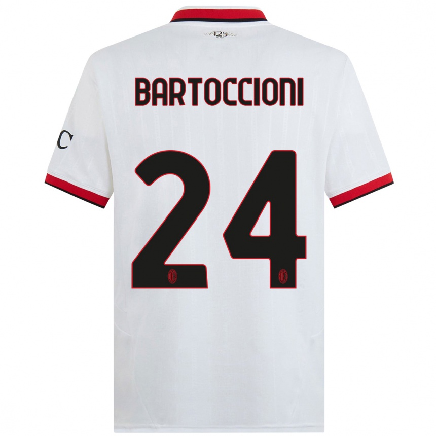 Kids Football Andrea Bartoccioni #24 White Black Red Away Jersey 2024/25 T-Shirt