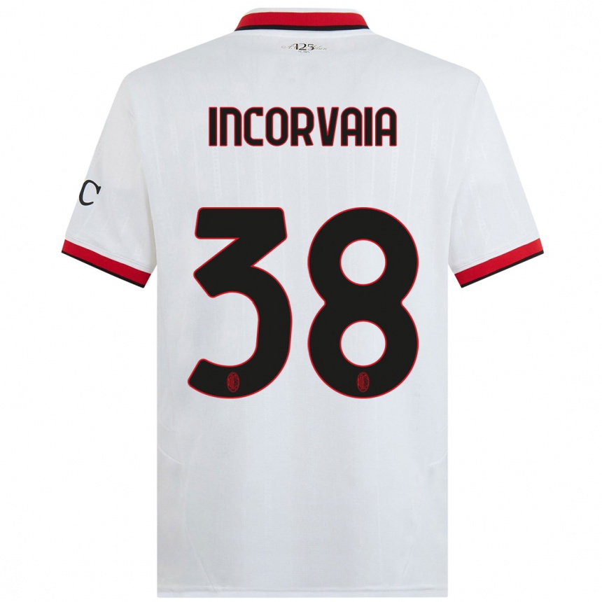 Kids Football Giovanni Incorvaia #38 White Black Red Away Jersey 2024/25 T-Shirt