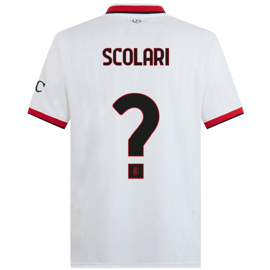 Kids Football Davide Scolari #0 White Black Red Away Jersey 2024/25 T-Shirt