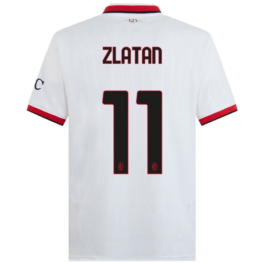 Kids Football Zlatan Ibrahimovic #11 White Black Red Away Jersey 2024/25 T-Shirt