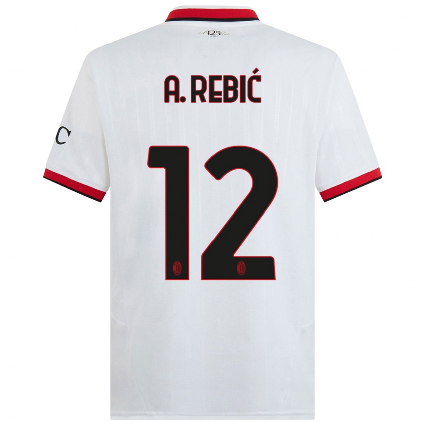 Kids Football Ante Rebic #12 White Black Red Away Jersey 2024/25 T-Shirt