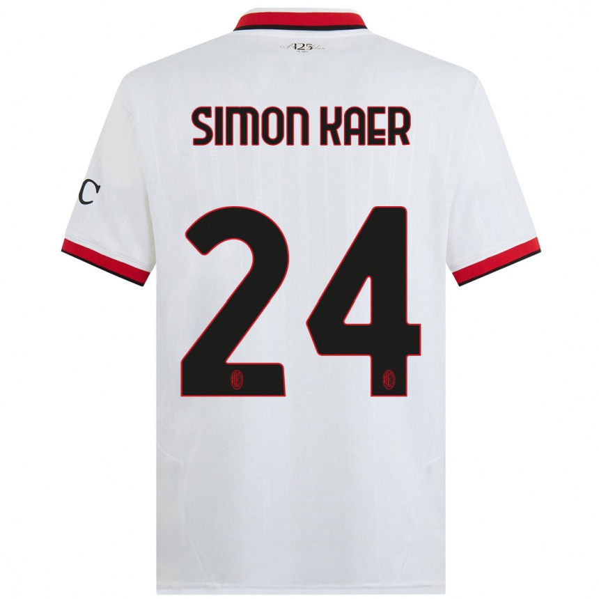 Kids Football Simon Kaer #24 White Black Red Away Jersey 2024/25 T-Shirt