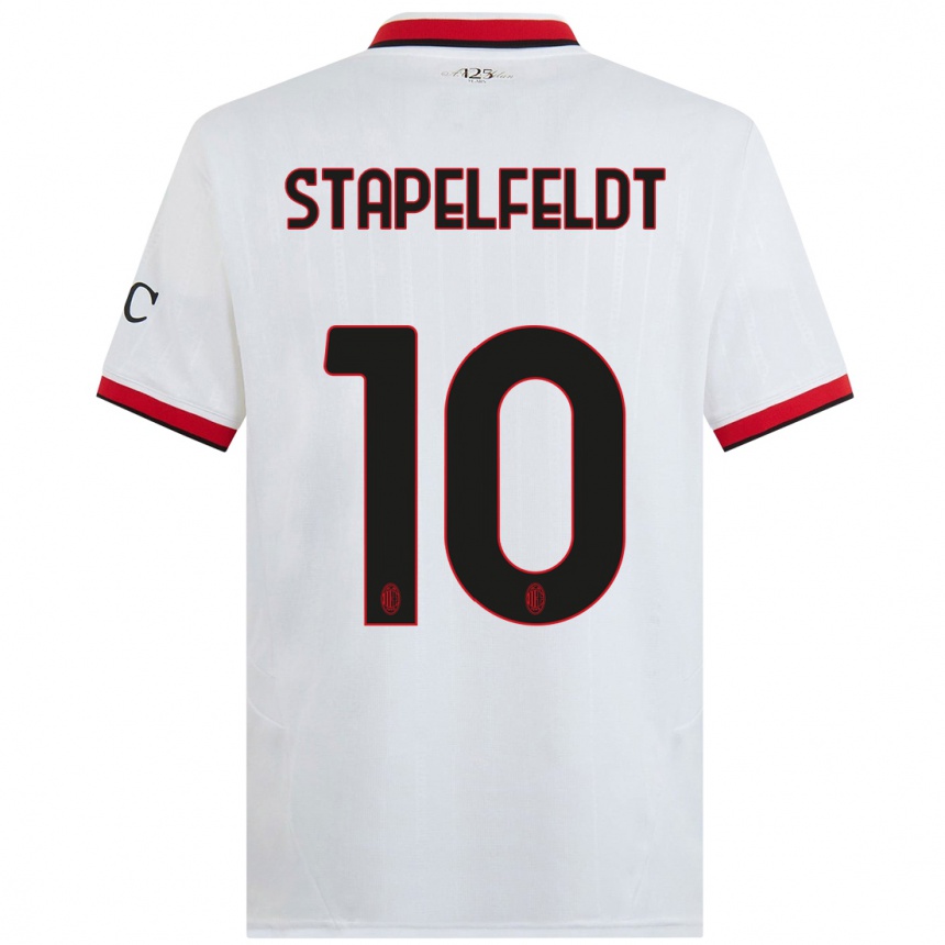 Kids Football Nina Stapelfeldt #10 White Black Red Away Jersey 2024/25 T-Shirt