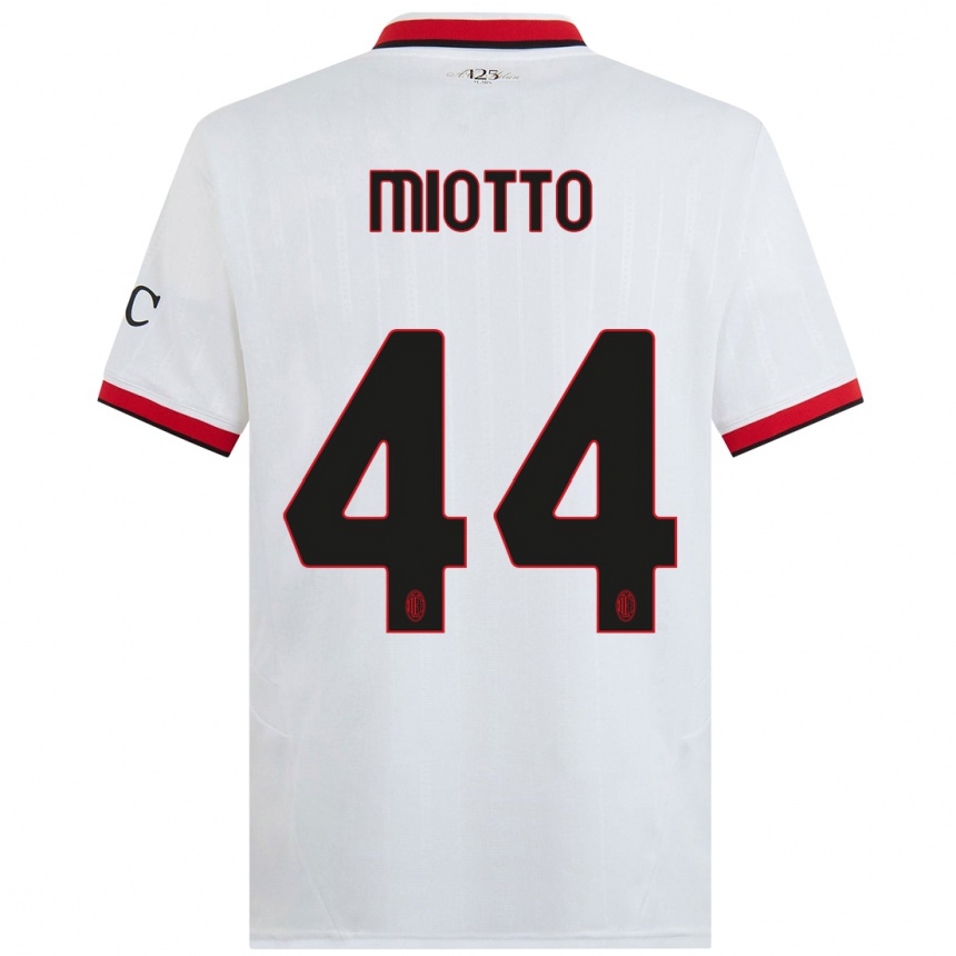 Kids Football Giorgia Miotto #44 White Black Red Away Jersey 2024/25 T-Shirt