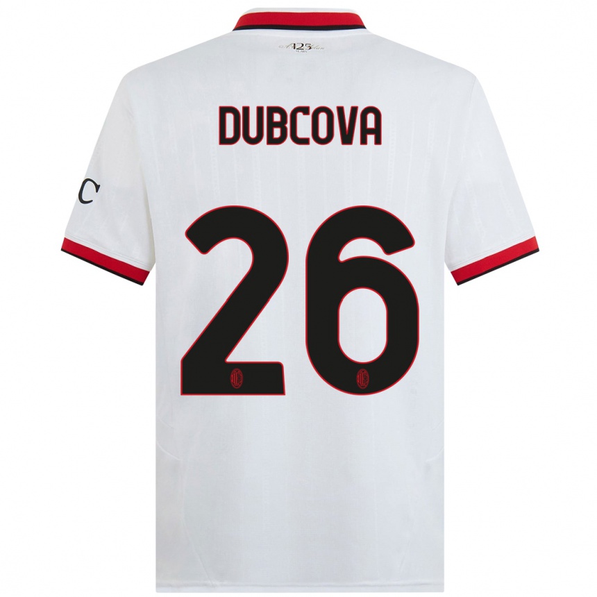 Kids Football Michaela Dubcova #26 White Black Red Away Jersey 2024/25 T-Shirt