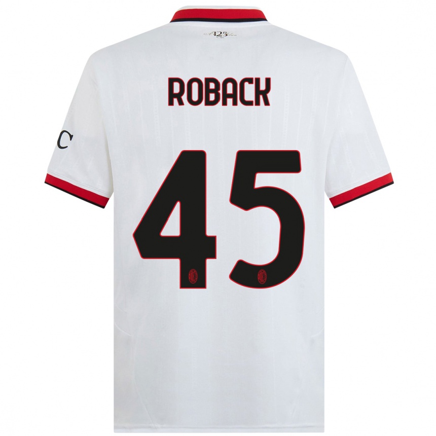 Kids Football Emil Roback #45 White Black Red Away Jersey 2024/25 T-Shirt