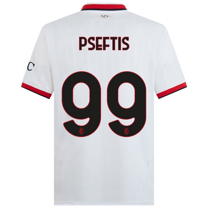 Kids Football Fotios Pseftis #99 White Black Red Away Jersey 2024/25 T-Shirt