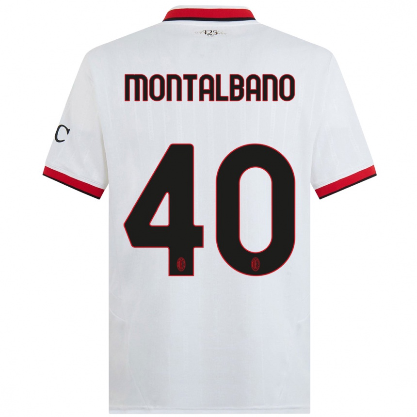 Kids Football Nicolo Montalbano #40 White Black Red Away Jersey 2024/25 T-Shirt