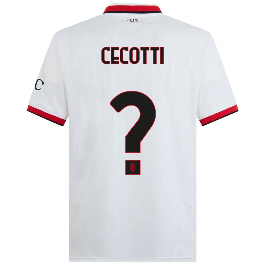 Kids Football Tommaso Cecotti #0 White Black Red Away Jersey 2024/25 T-Shirt