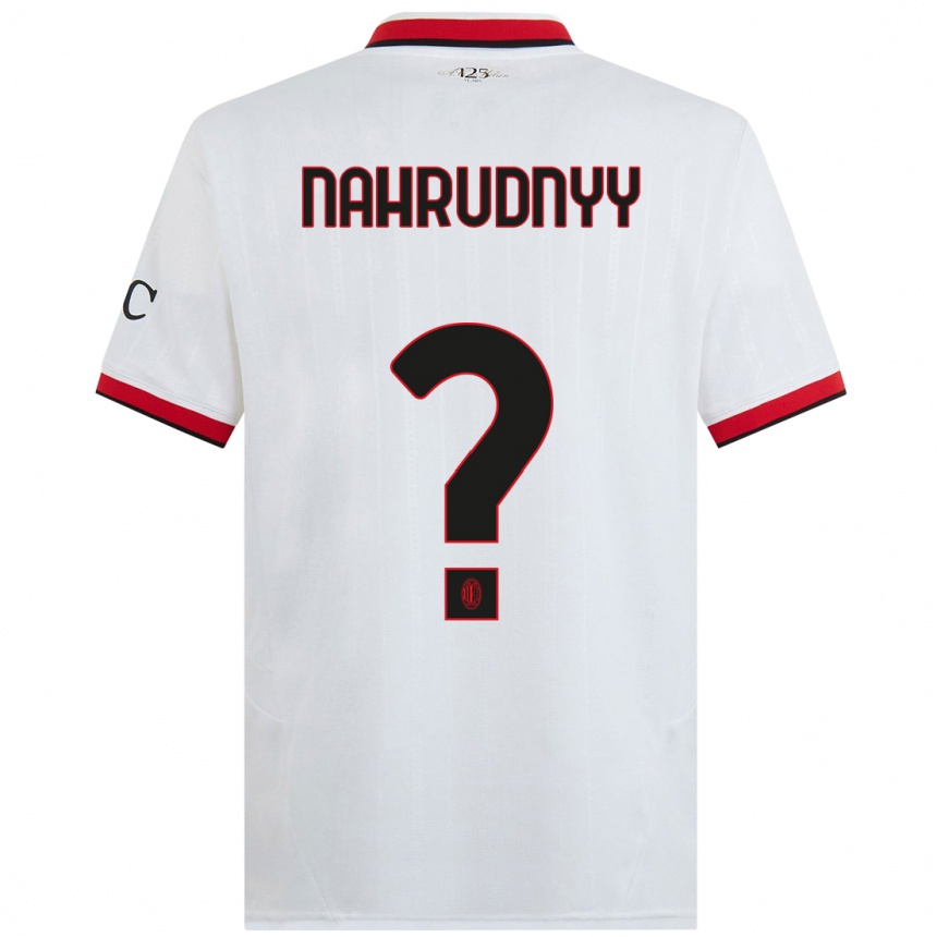 Kids Football Vladislav Nahrudnyy #0 White Black Red Away Jersey 2024/25 T-Shirt