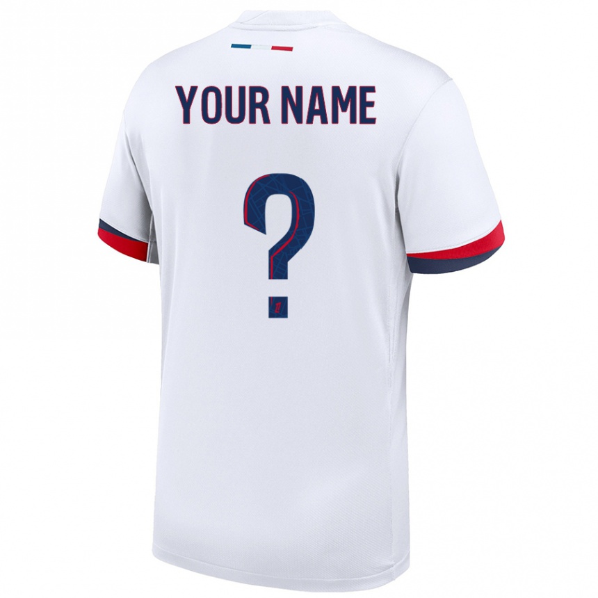 Kids Football Your Name #0 White Blue Red Away Jersey 2024/25 T-Shirt