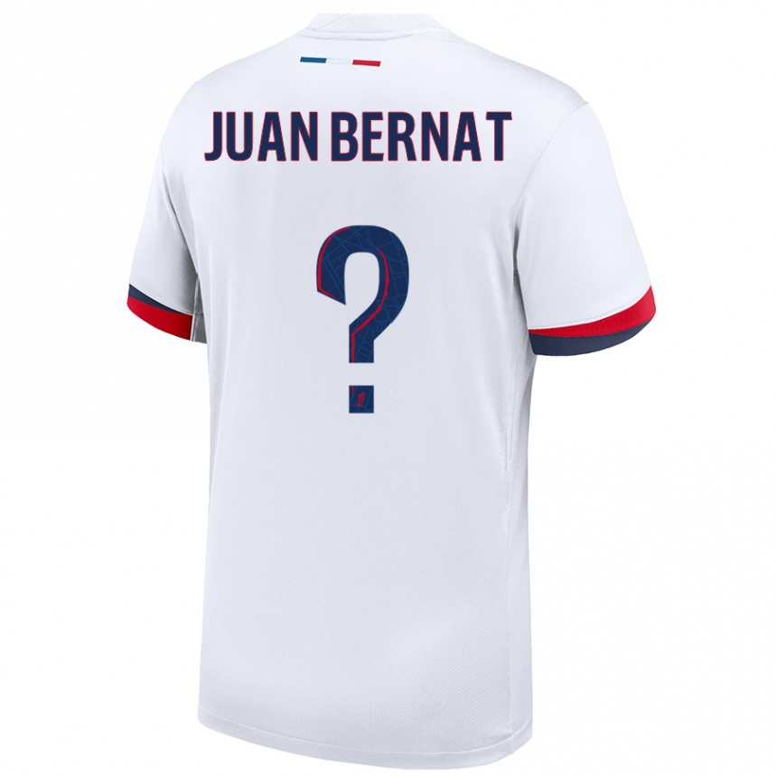 Kids Football Juan Bernat #0 White Blue Red Away Jersey 2024/25 T-Shirt