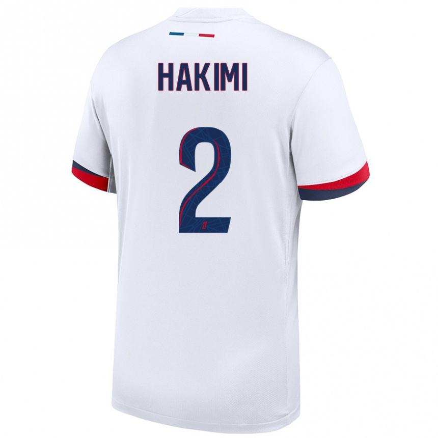 Kids Football Achraf Hakimi #2 White Blue Red Away Jersey 2024/25 T-Shirt