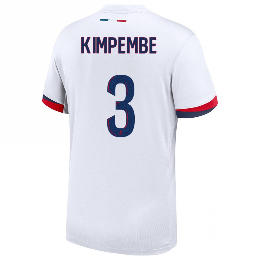 Kids Football Presnel Kimpembe #3 White Blue Red Away Jersey 2024/25 T-Shirt