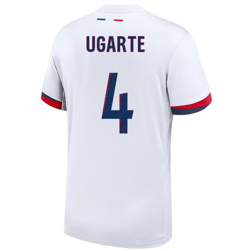 Kids Football Manuel Ugarte #4 White Blue Red Away Jersey 2024/25 T-Shirt