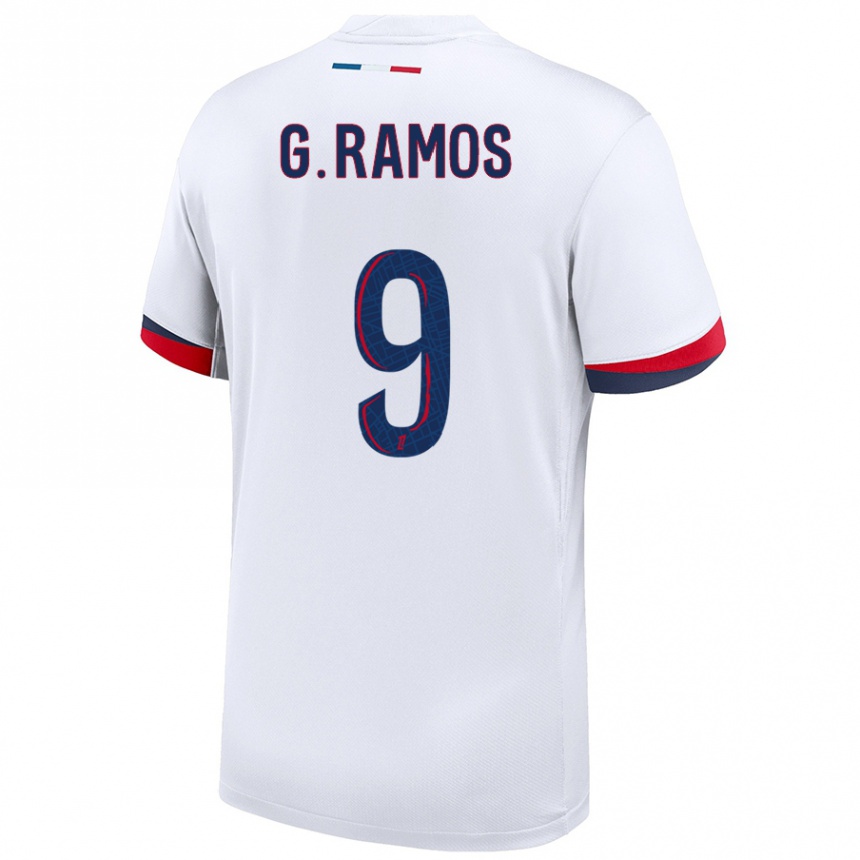 Kids Football Gonçalo Ramos #9 White Blue Red Away Jersey 2024/25 T-Shirt