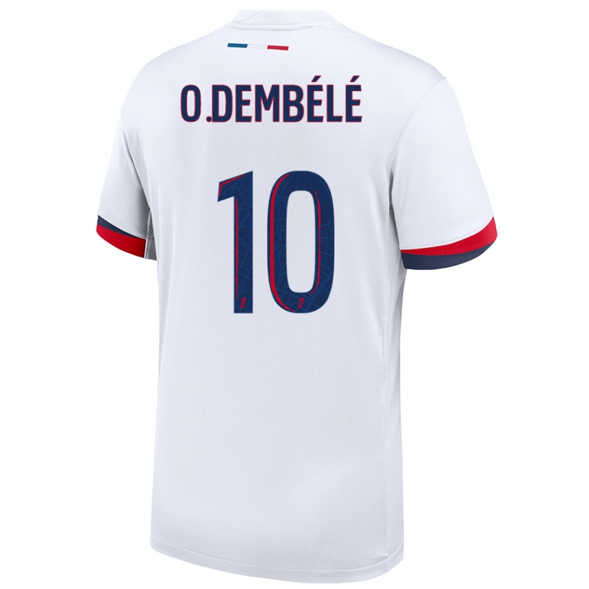 Kids Football Ousmane Dembele #10 White Blue Red Away Jersey 2024/25 T-Shirt