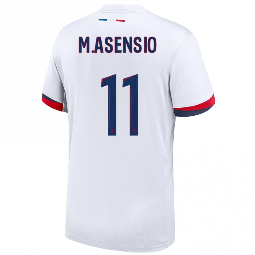 Kids Football Marco Asensio #11 White Blue Red Away Jersey 2024/25 T-Shirt