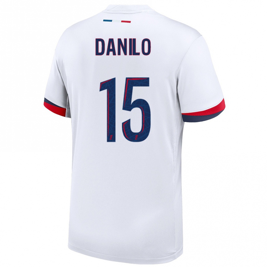 Kids Football Danilo Pereira #15 White Blue Red Away Jersey 2024/25 T-Shirt