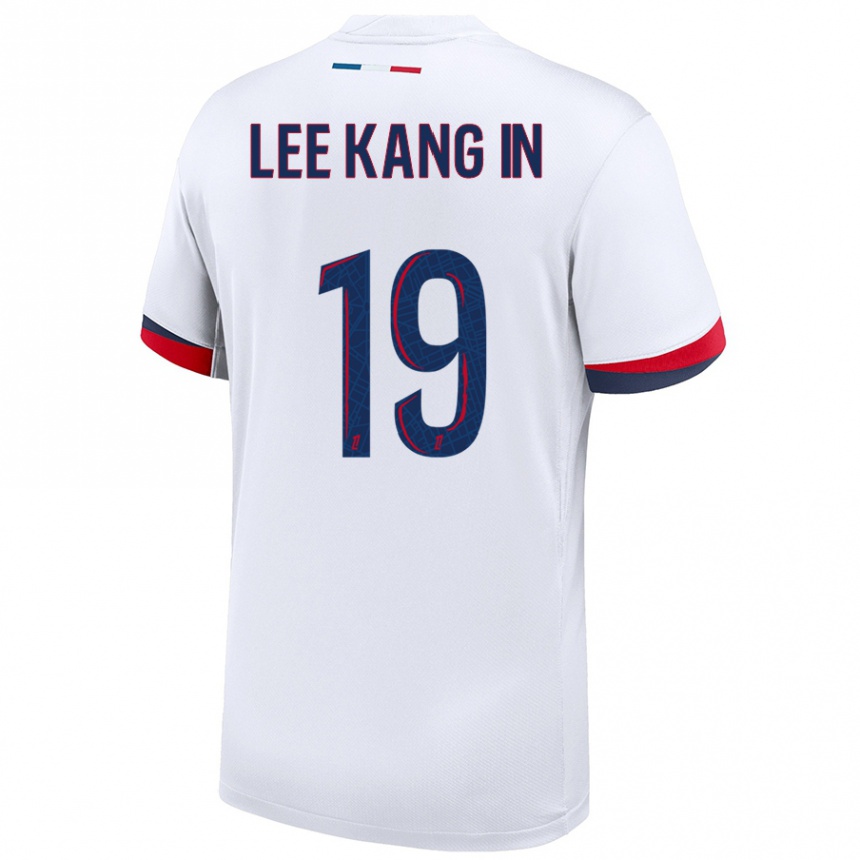 Kids Football Kang-In Lee #19 White Blue Red Away Jersey 2024/25 T-Shirt