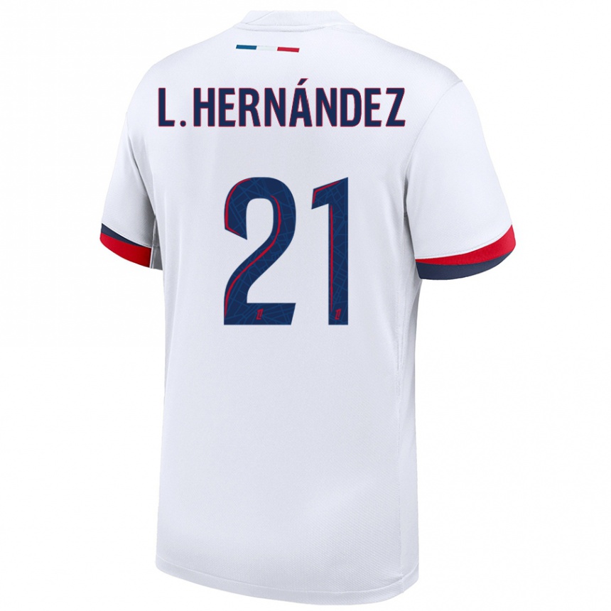 Kids Football Lucas Hernandez #21 White Blue Red Away Jersey 2024/25 T-Shirt