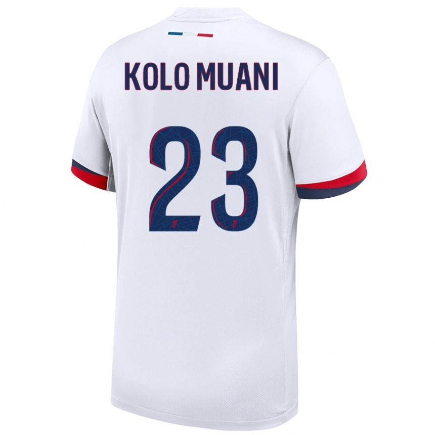 Kids Football Randal Kolo Muani #23 White Blue Red Away Jersey 2024/25 T-Shirt