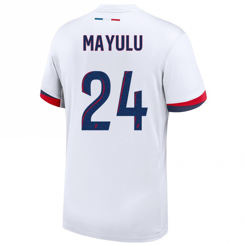 Kids Football Senny Mayulu #24 White Blue Red Away Jersey 2024/25 T-Shirt