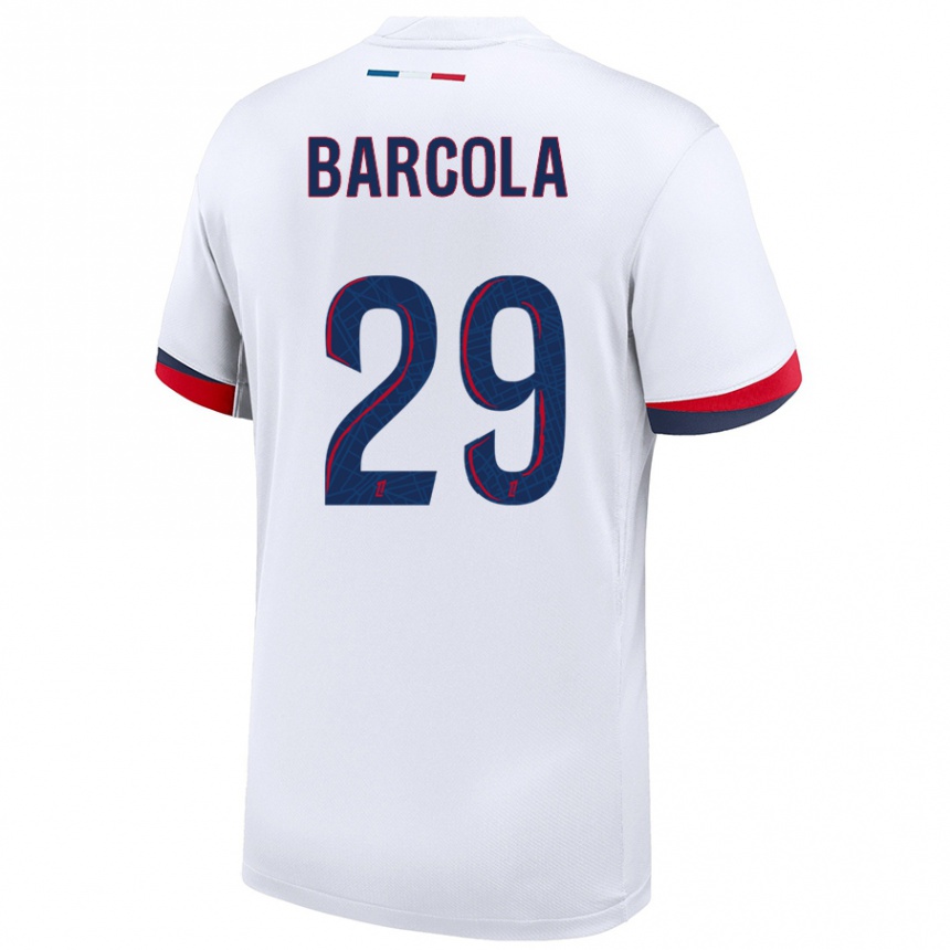 Kids Football Bradley Barcola #29 White Blue Red Away Jersey 2024/25 T-Shirt