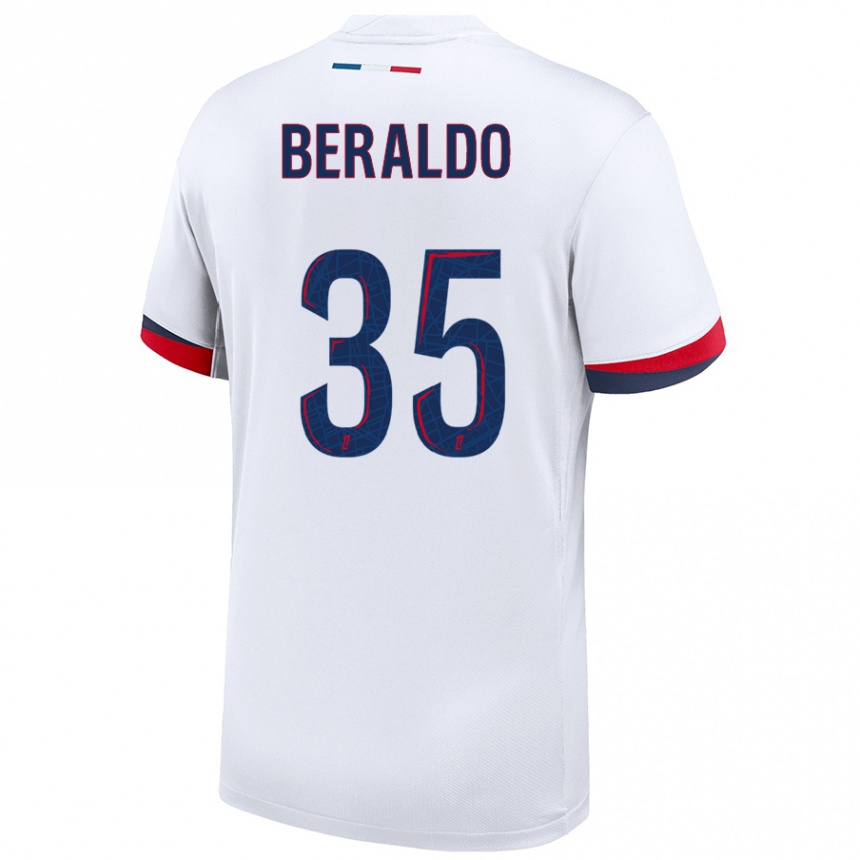 Kids Football Lucas Beraldo #35 White Blue Red Away Jersey 2024/25 T-Shirt