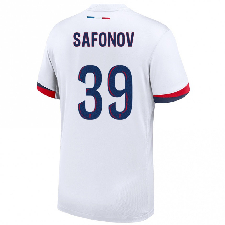 Kids Football Matvey Safonov #39 White Blue Red Away Jersey 2024/25 T-Shirt