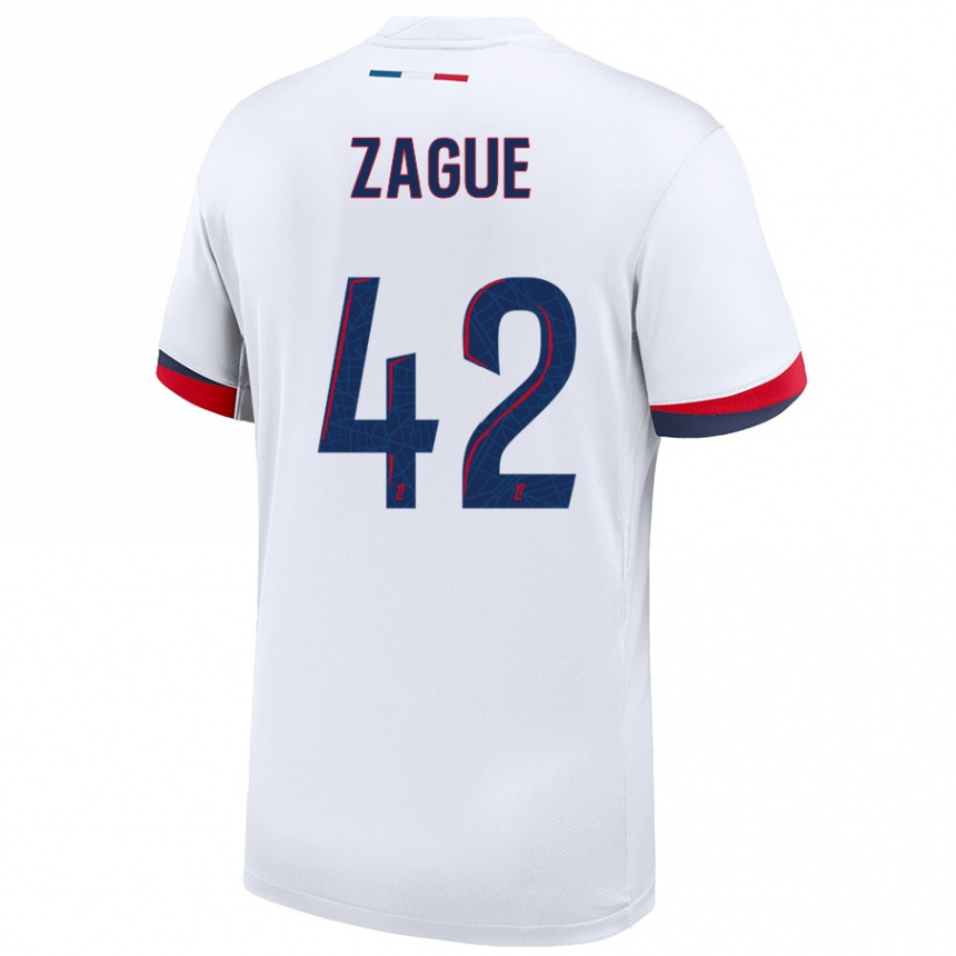 Kids Football Yoram Zague #42 White Blue Red Away Jersey 2024/25 T-Shirt