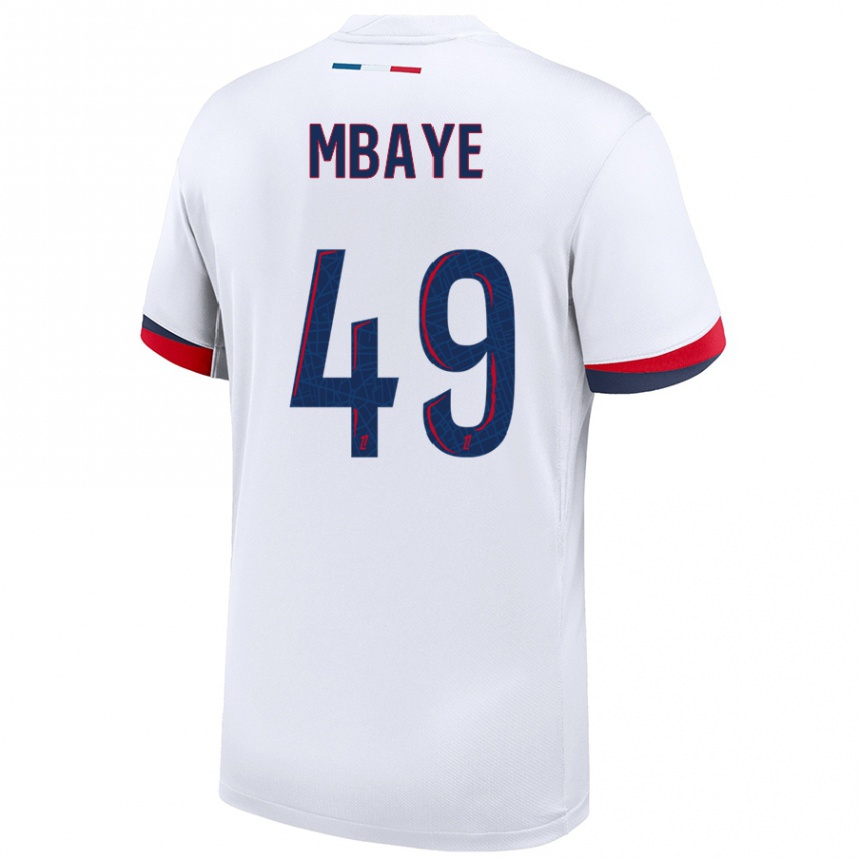 Kids Football Ibrahim Mbaye #49 White Blue Red Away Jersey 2024/25 T-Shirt