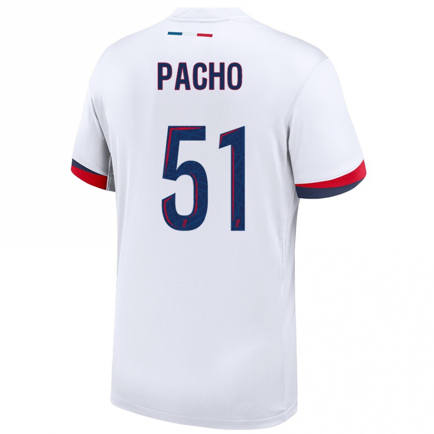 Kids Football Willian Pacho #51 White Blue Red Away Jersey 2024/25 T-Shirt