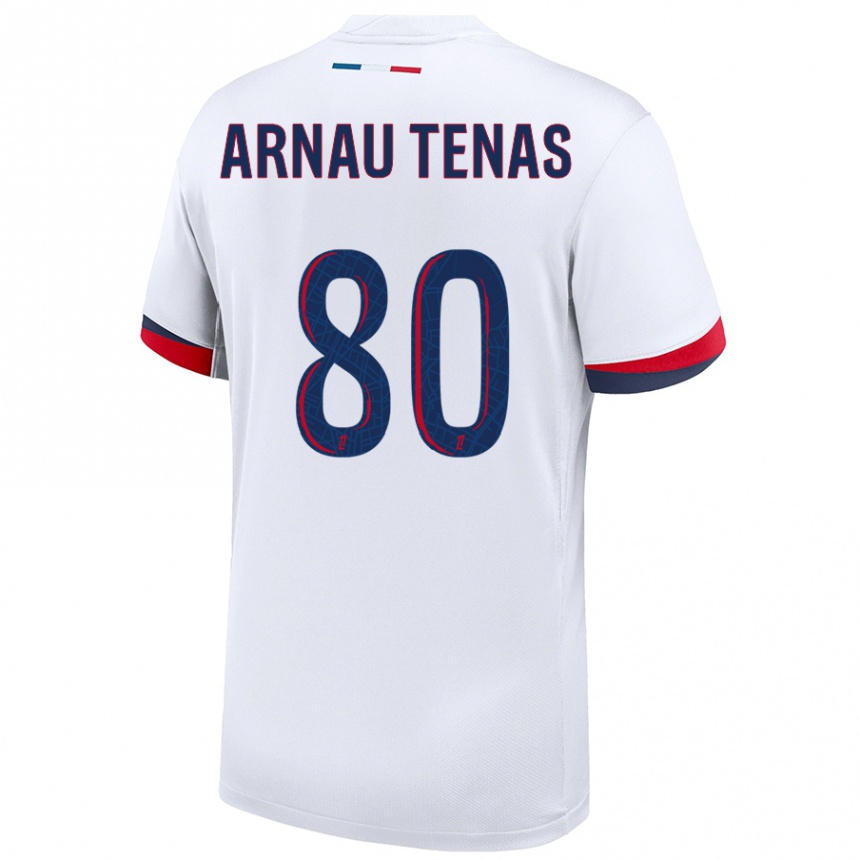 Kids Football Arnau Tenas #80 White Blue Red Away Jersey 2024/25 T-Shirt