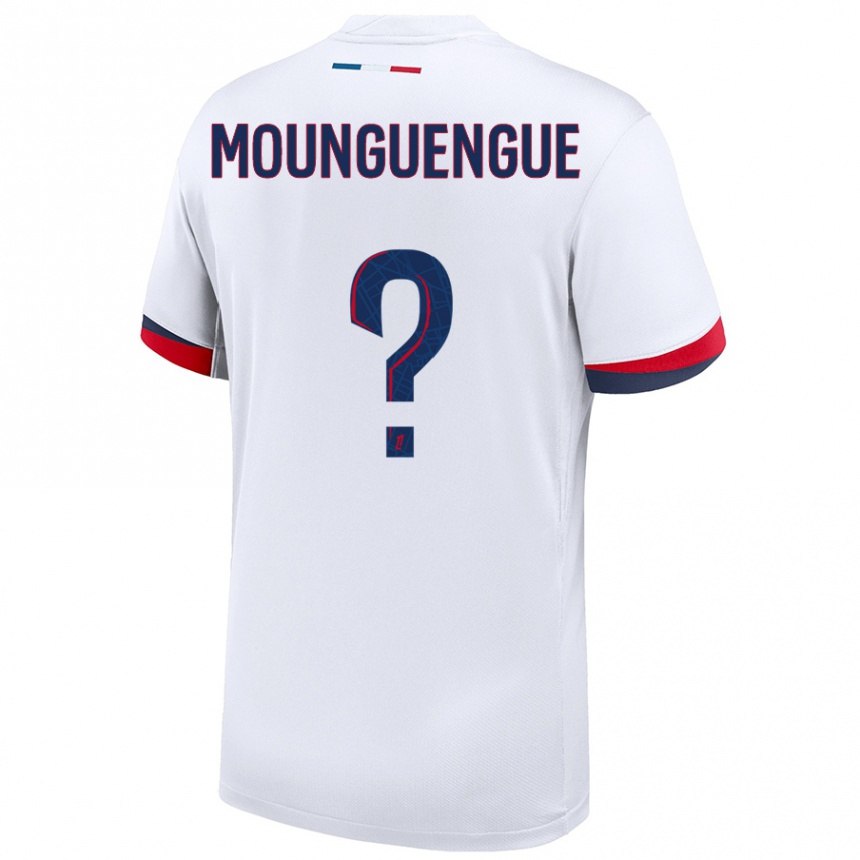 Kids Football Pierre Mounguengue #0 White Blue Red Away Jersey 2024/25 T-Shirt