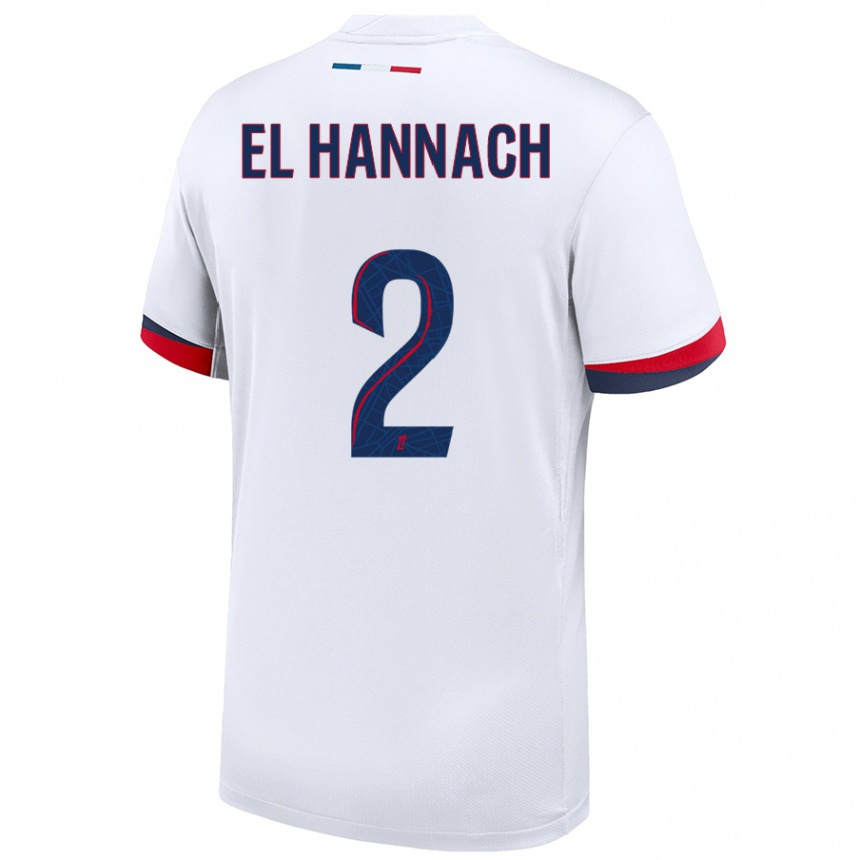 Kids Football Naoufel El Hannach #2 White Blue Red Away Jersey 2024/25 T-Shirt