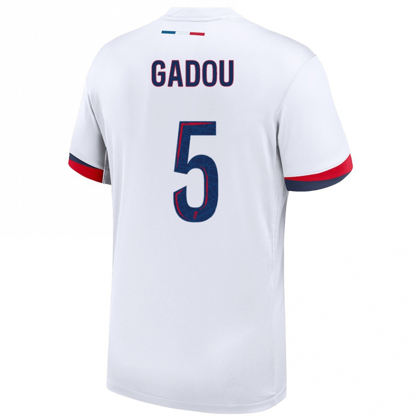 Kids Football Joane Gadou #5 White Blue Red Away Jersey 2024/25 T-Shirt